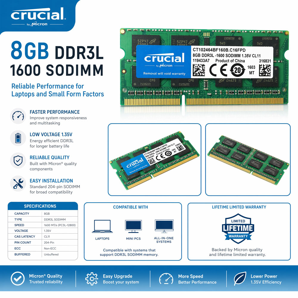 Crucial DDR3 DDR3L Laptop Memo - đánh giá và giá Khadas Vim4 8Gb